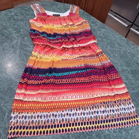 ENFOCUS STUDIO Womens Size 12 Sleeveless Tribal Striped Blouson Dress Aztec Boho - Picture 1 of 11